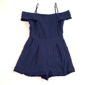 Greylin Cait Navy Off-Shoulder Fringed Trim Dressy Romper Size Small